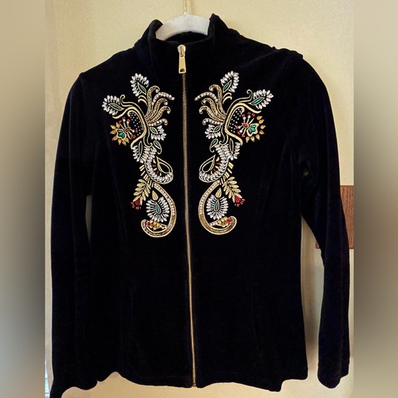 Boston Proper Embellished Jeweled Jacket with Gold Zipper Pockets Gorgeous NWOT - Picture 1 of 7